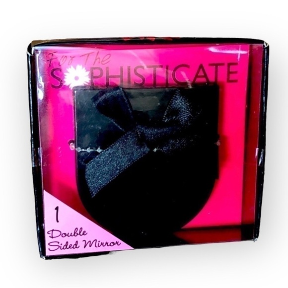 𝅺NWOT Sophisticate Pink Black Double Sided Compact Mirror - Picture 1 of 2